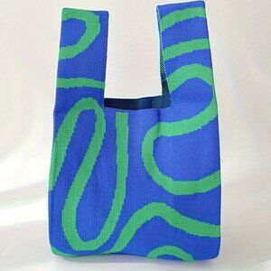 Travel Passions - Charming Blue and Green Abstract Design Knitted Tote Bag